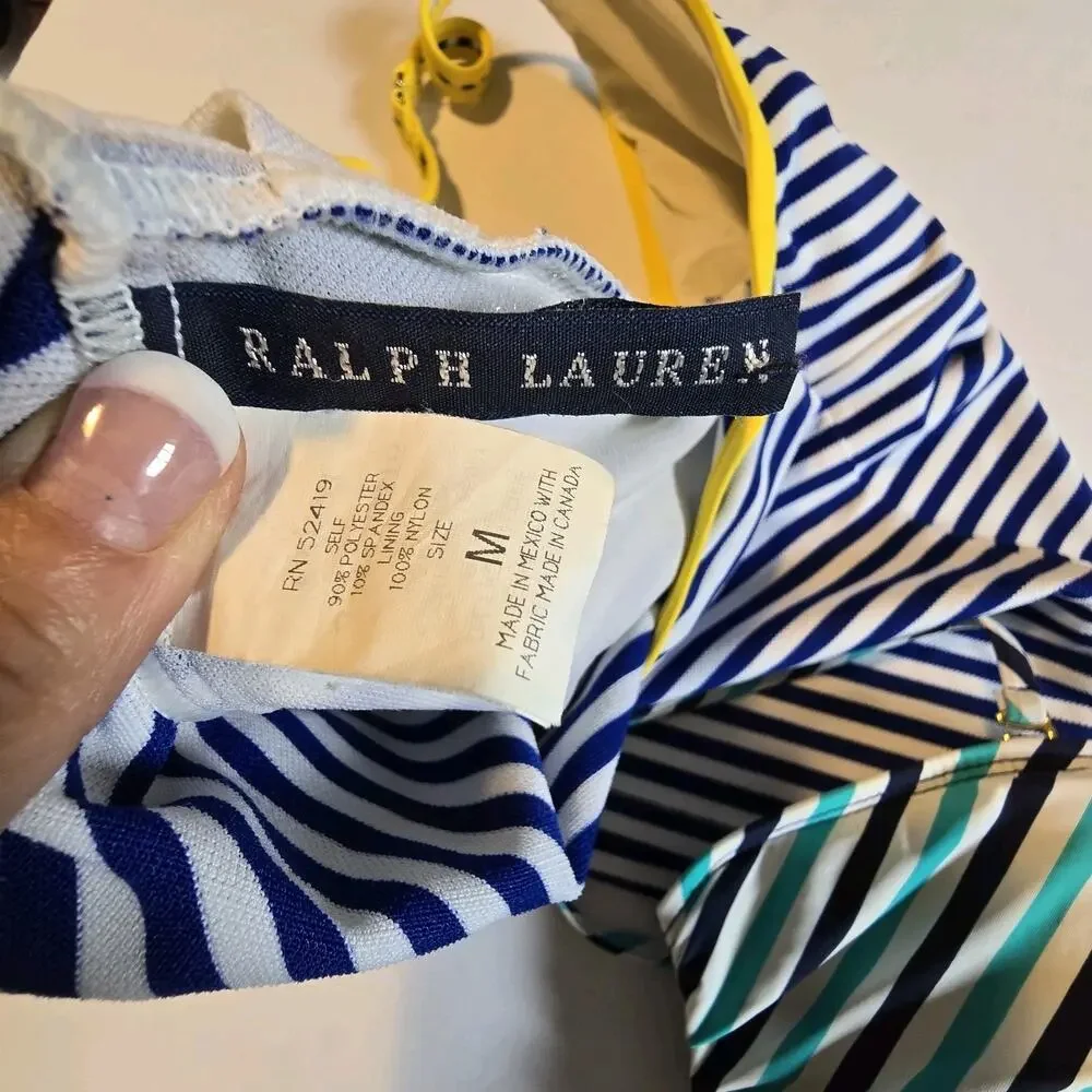 Ralph Lauren Set 3 Striped Tankini Tops Womens MED Blue Black Teal Beach‎ Summer
